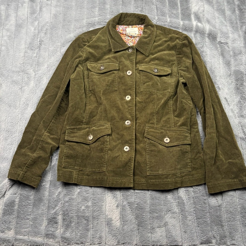 Christopher & Banks Olive Green Corduroy Stretch Utility Jacket Womens Medium